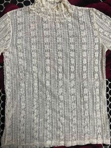 Flower Net Turtle Neck Top