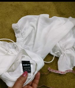 White Sheer Sleeve drawstring Crop Top