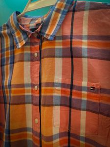 Tommy Hilfiger Size XL Top Plaid Orange Pink Blue