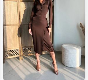 Brown Satin Blouse With Wrap Skirt