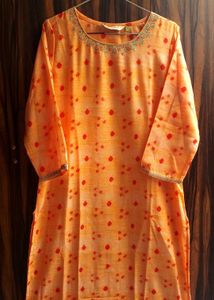 Soft Peach Kurti with Red Dots
