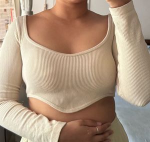Zara Beige Ribbed Long Sleeve
