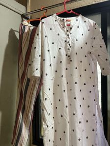 Elegant White Printed Kurta Set