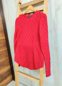 Red Textured Pullover Sweater Size-36