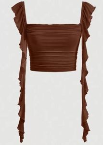 Brown Crop Top With Ruffles