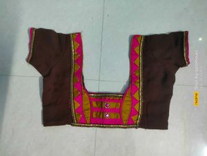 Brown Colour Saree &amp; Stiching Work Blouse
