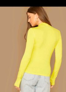 SHEIN Neon Yellow Mock-neck Thumb Hole Tee
