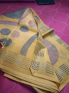 Organza Saree With Golden Stripes