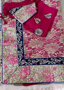 Pink And Cream Sari With Blouse