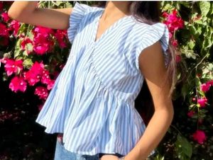 Striped Ruffle Peplum Top