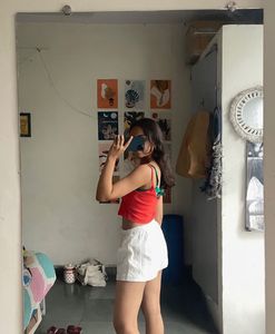 Red Crop Top &amp; White Shorts Set