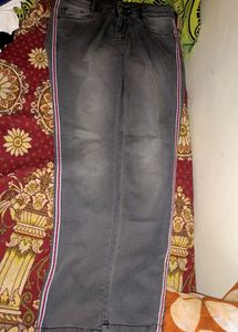 Gray Jeans with Red Stripe
