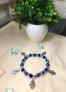 Stylish Evil Eye Blue Bead Bracelet with Hamsa