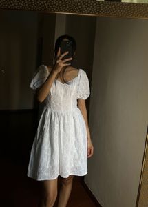 Puff sleeves Eyelet White Mini Dress