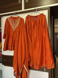 Elegant Orange Kurta Palazzo Set