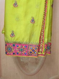 Lime Green Heavy Border Work Saree