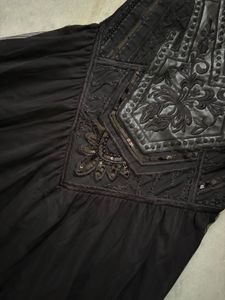 Leather And Sequin Black Maxi Dress