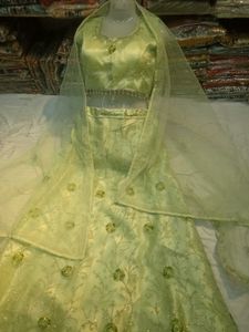 Lime Green Embroidered Lehenga Set