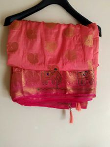 Pink &amp; Gold Embroidered Fabric