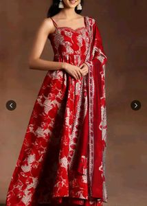Libas Dark Red Anarkali Kurta Set