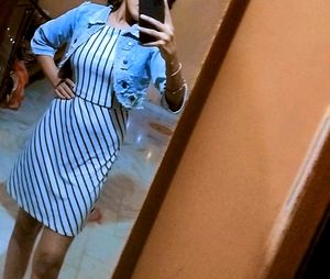 Denim Jacket And White Lined Skirt One Piece