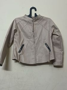 Beige Faux Leather Biker Jacket