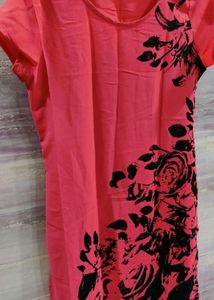 Red And Black Flower Print Kurta