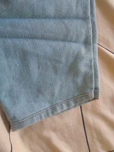 Light Blue High-Waisted Denim Paper Bag Pants