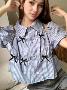 SAVANA Cute Striped Bow Top