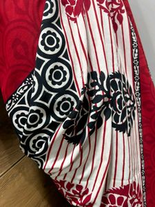 Elegant Red And Black Printed Saree With Blouse