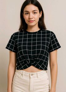 Trendy Knotted Grid Tee