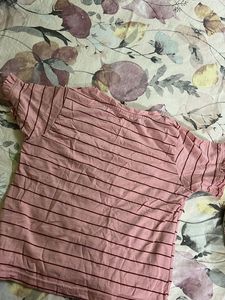 Pink Striped Ruffle Sleeve Top