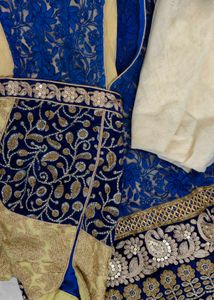 Blue &amp; Gold Embroidered Fabric