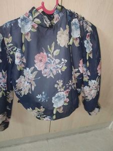 Floral Print Sheer Blouson