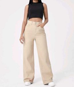 Wide Leg Beige Denim Jeans