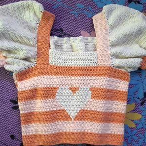 Peach, Tangerine, White Crochet Top