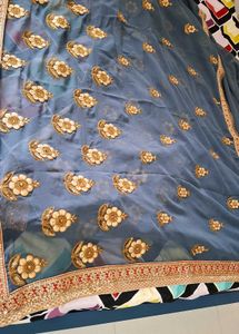 Elegant Blue Embroidered Saree