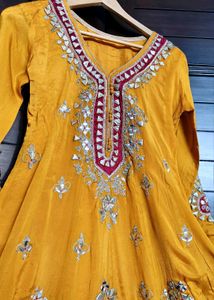 Festive embroidered Silk Ankarkali Dhoti Suit set