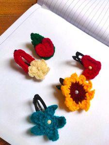 Crochet Flower Hair Clips - Set of 5
