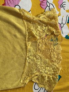 Yellow Lace Ribbed Tank Top