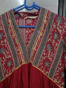 Long Maroon Cotton Kurta