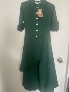 Green Hi-Lo Button Down Dress