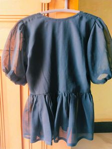 Elegant Sheer Sleeve Peplum Top