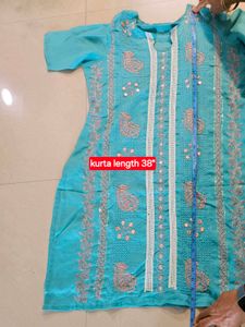 Teal Embroidered Kurti and Pant