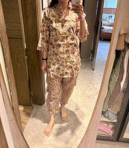Floral Printed Co-ord Set With Work