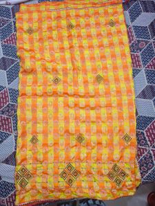 Bright Yellow Orange Saree