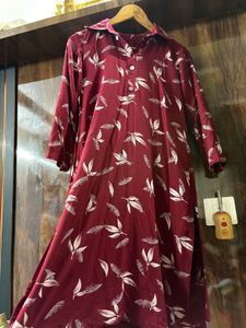 Red Leaf Print Co-ord Set - Tunic &amp; Pants