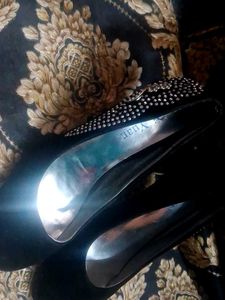 Black Embellished Heels with Rhinestone