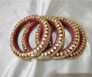💥🆕️ Rajwadi Red Kundan Bangles (Set Of 4)