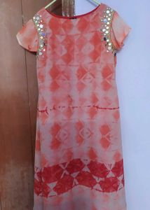 Orange Tie-Dye Dress with Mirror Detail
